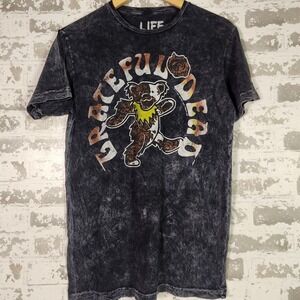 Grateful Dead Acid Wash Dancing Bear Graphic T-Shirt Men Grey Distressed Retro